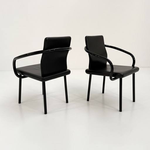 Black Leather Mandarin Chair by Ettore Sottsass for Knoll, 1980s