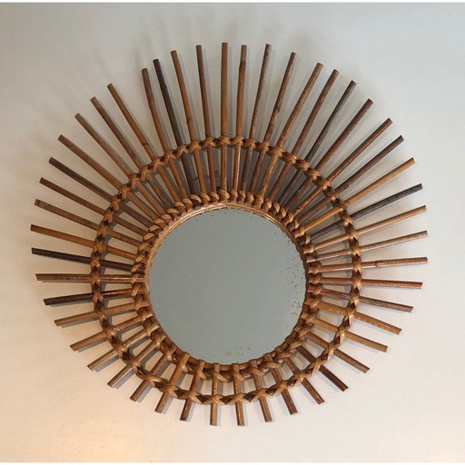 Vintage mirror in rattan, France 1970