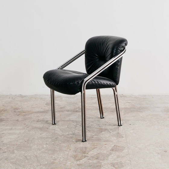 Image 1 of Mobil Girgi Dining Set with 4 Steel and Leather Armchairs, 1970s Design