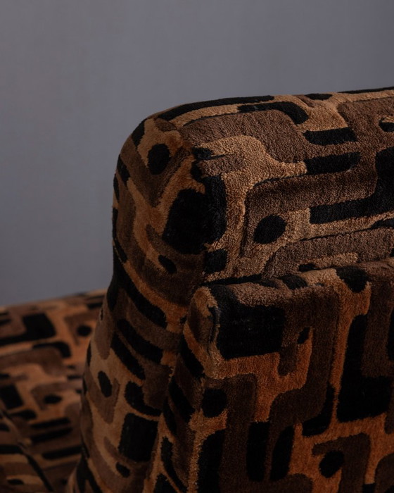 Image 1 of PAAR VINTAGE VEELKLEURIGE FLUWELEN FAUTEUILS UIT DE JAREN 70, ITALIAANS DESIGN