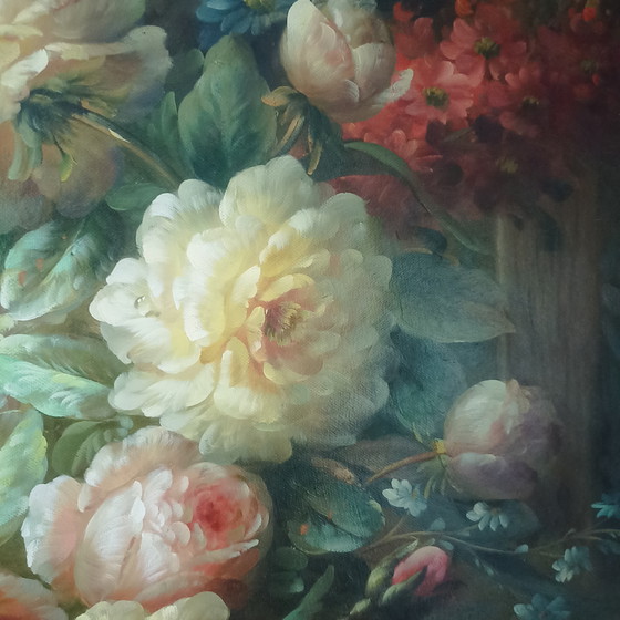 Image 1 of Impressive Floral Still Life "A. Jordin" – 120 cm high – Includes Luxury Frame
