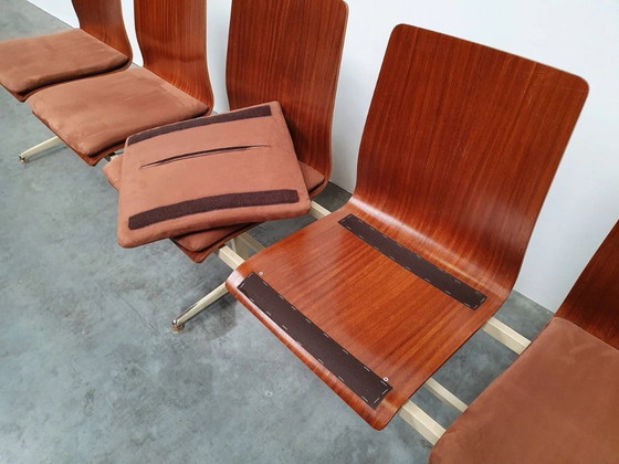 Image 1 of teak plywood vintage industrieel retro kerkbank 60s design