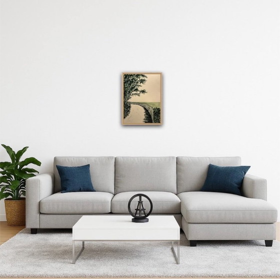 Image 1 of Tinta verde oliva sobre papel natural, 40x30cm