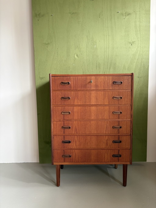 Cómoda alta danesa vintage de 6 cajones – ladekasten, Wood