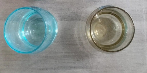 Set Of Colored Vintage Liqueur Glasses With Matching Carrying Tray