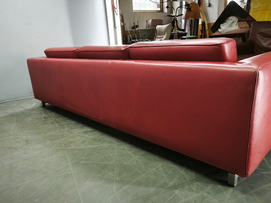 Wittmann Übergroßes rotes Leder Lounge Sofa, Österreich, 2000er, Sofagarnitur (Foto 12 von 19)