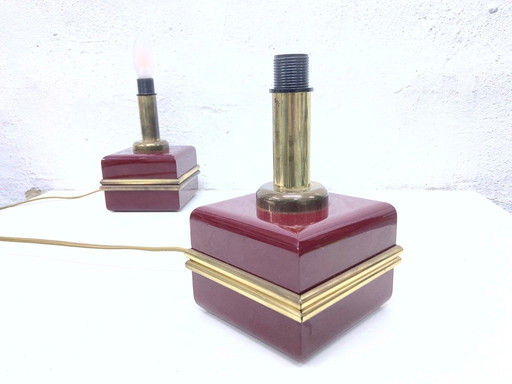Two table lamps from the 1970s by Bicchielli, made of plastic and brass