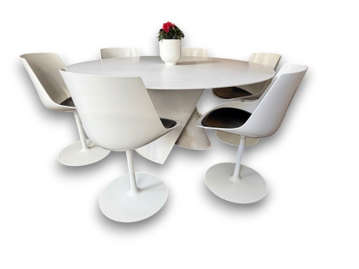 6 + 1 MDF Italia Flow Slim Stühle auf Drehfuß mit originalen Lederkissen