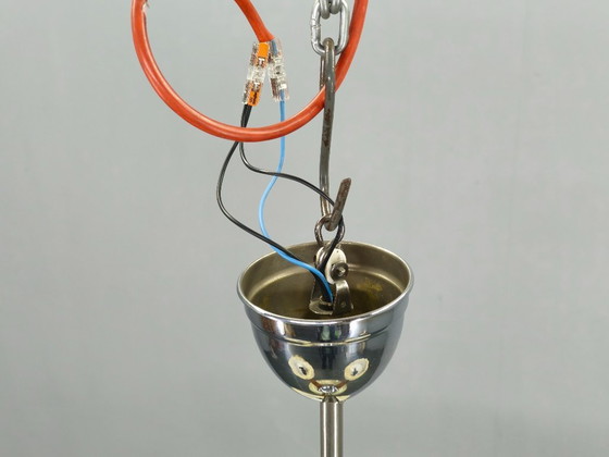 Image 1 of Lustre Art déco tchécoslovaque des années 1940 en noyer, chrome et verre