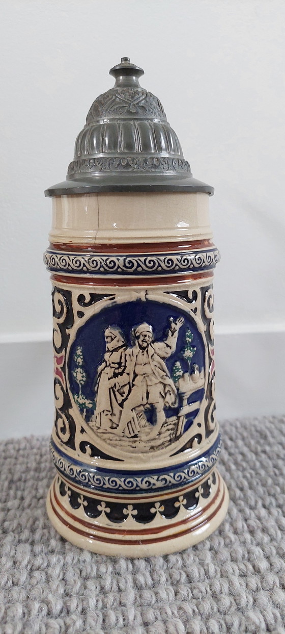 Boccale da birra tedesco vintage con coperchio in peltro – Modello 375 (1/4 di litro) – Oggetti decorativi (photo 2 of 9)