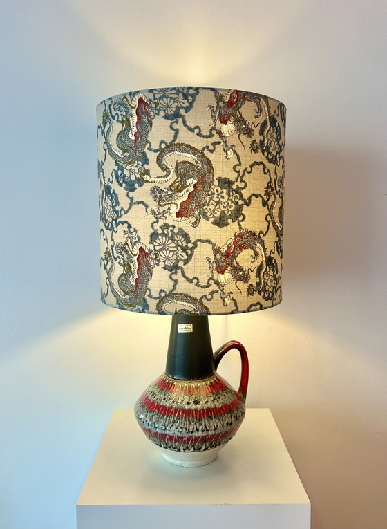 Image 1 of Unique accent lamp made from an MCM vase with a Japanese dragon shade