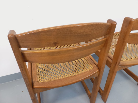 Image 1 of Paar vintage beukenhouten en rieten sledestoelen uit de jaren 70 en 80