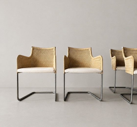 4x Vintage Tecta D43 sledestoelen, William DunkelWilliam Dunkel – Eetkamerstoelen, rvs, Textile (photo 10 of 15)