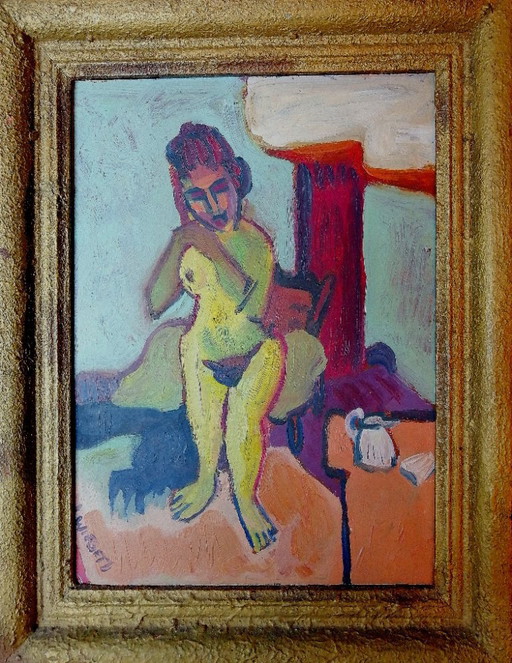 Jan Wiegers „Frau mit Krug“, Öl auf Karton – schilderijen tekeningen, Paper, Wood (photo 2 of 8)