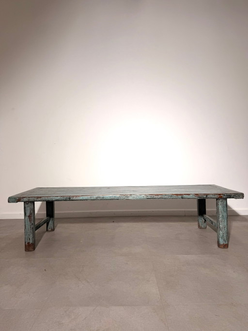 Table basse ancienne – Turquoise vieilli – salontafels, Wood (photo 2 of 5)