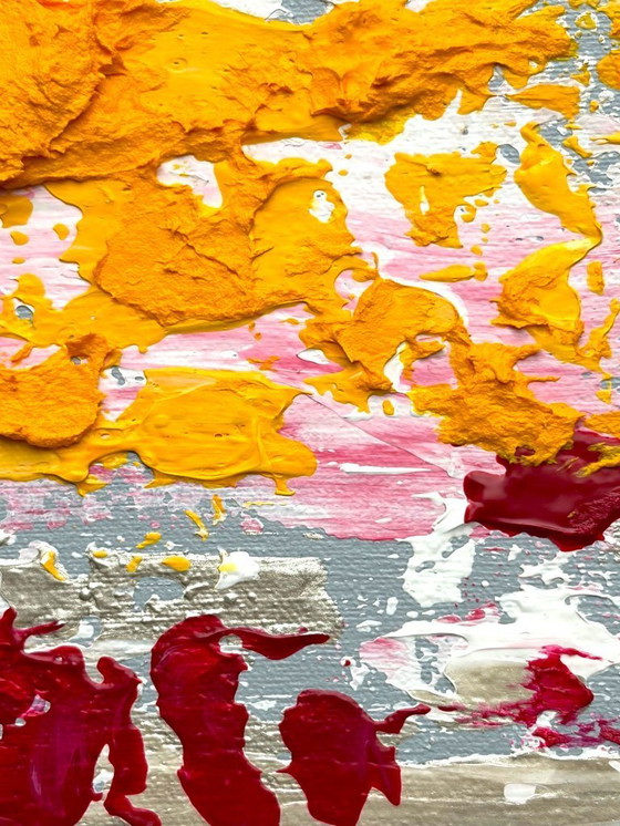 Image 1 of Abstract painting VOLT Pêche Melba, original modern artwork 18 x 24 cm.