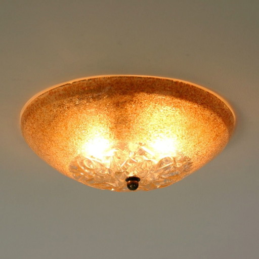 Plafonnier Mavros « Bella » | Design grec | Verre ambré à poudre d'or | Années 1970