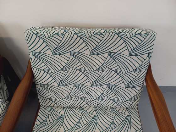 Image 1 of Pair of vintage Scandinavian armchairs by Arne Wahl Iversen for Komfort in teak and fabric from the 60s