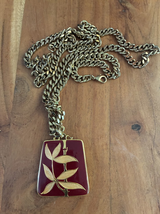 Image 1 of Pendentif en émail à motif bambou sur une chaîne d'un mètre