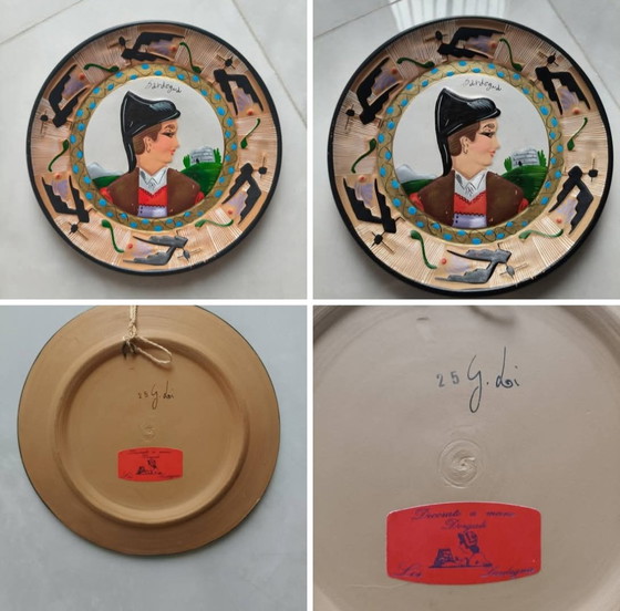 Image 1 of Piatto Ceramica Sarda Dorgali - "G. Loi" Vintage con Rilievo e Pavoncelle