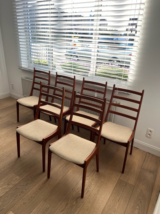 Kai Kristiansen for Korup Stølefabrik Denmark – Dining chairs, Textile, Wood (photo 4 of 5)