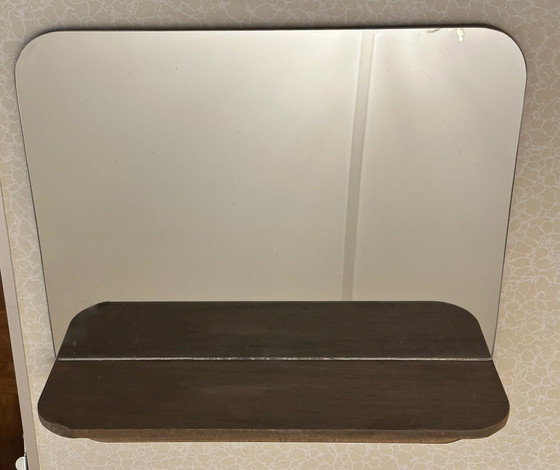 Vintage wall mirror with wooden shelf, 60s, Glass, Silver (photo 7 of 9)