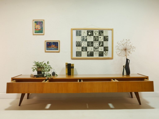 Vintage lowboard 200 cm, Mid Century Sideboard, TV Board 1960s, Germany