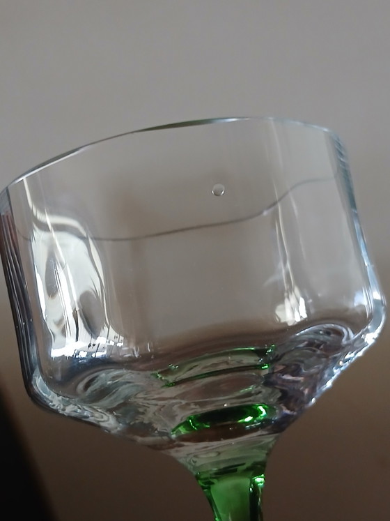 Image 1 of Set of 5 antique hand-blown Art Nouveau wine glasses