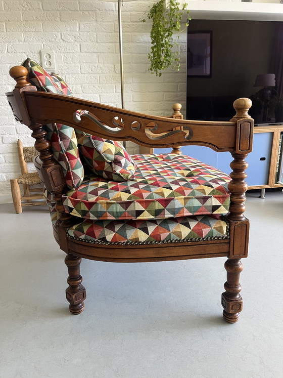 Image 1 of Antique wooden bench and matching chair - Neo-Renaissance