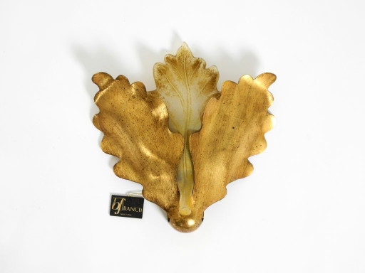 Prachtige, zeldzame vergulde glazen en metalen wandlamp van Banci Firenze, Italië.