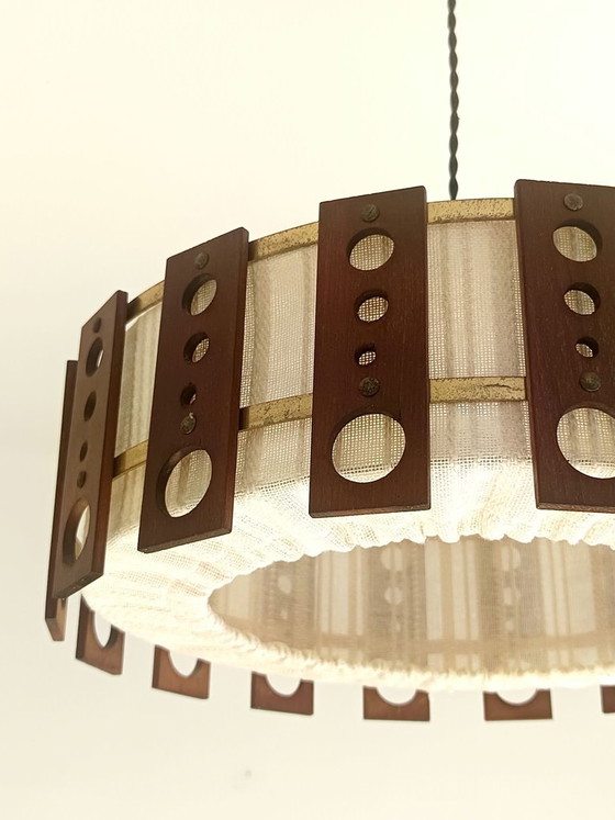 Lampada a Sospensione Scandinava in Teak e Tessuto Circa 1960 – Lampade a sospensione, Wood (photo 3 of 10)