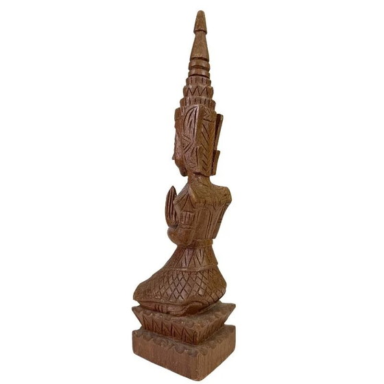 Paire de Gardiens Tephanom Thaïlandais Vintage - 51 cm - Bois de Teck Massif Sculpté à la Main - circa 1960 (photo 18 of 24)
