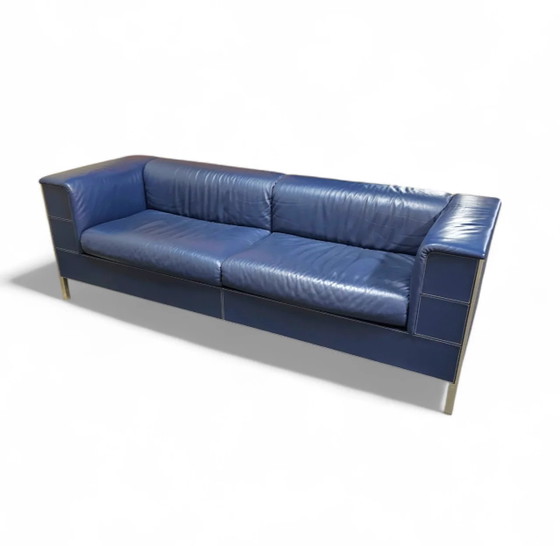 Poltrona Frau set / donkerblauw leer / Talus / bank - stoelen / 3-zits / 2 x loungestoelen – Loungesets (photo 2 of 14)