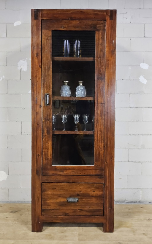 2x Kolonialstil-Vitrinenschrank aus Holz mit Schublade / Porzellanschrank / Bücherregal / Barschrank