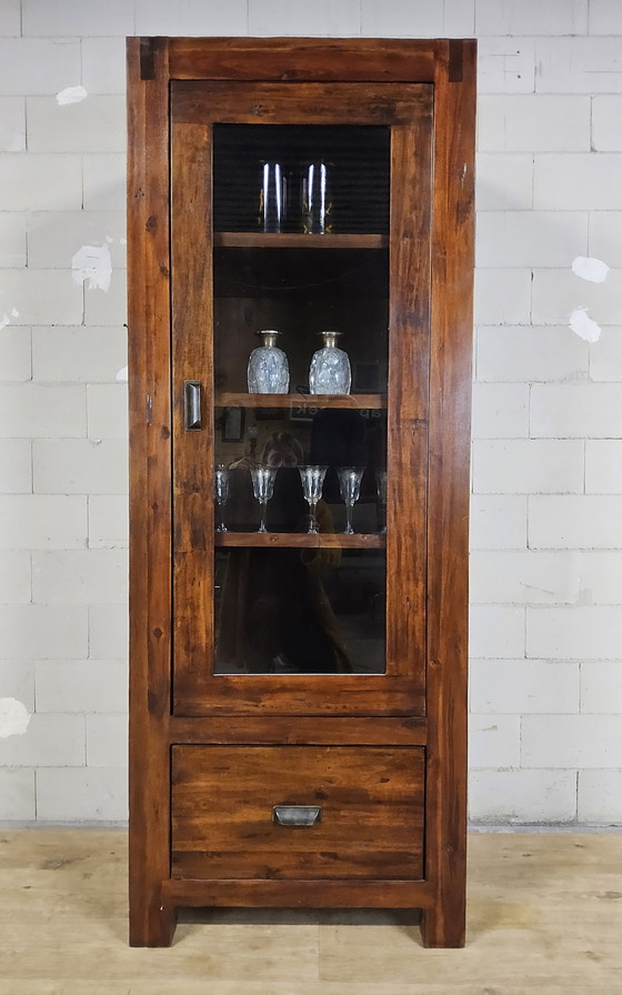 Image 1 of 2x Kolonialstil-Vitrinenschrank aus Holz mit Schublade / Porzellanschrank / Bücherregal / Barschrank