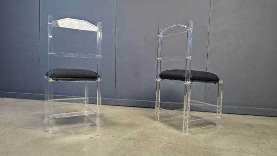 Lucite Or Plexi Dining Chairs, 1970s - Set Of 6 – Plexiglass, Textile (photo 3 of 12)
