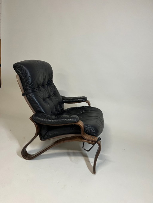 Fauteuil lounge scandinave en cuir avec fonction inclinable, années 1960