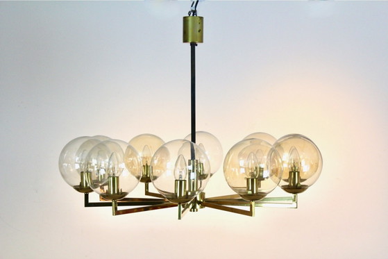 Lustre en laiton et verre, Kaiser Leuchten, Hollywood Regency (photo 6 sur 11)
