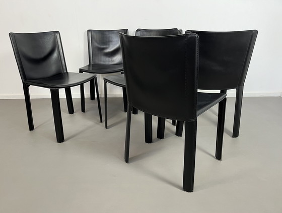 Image 1 of 6 Italian Leather Vintage Chairs Eighties Brand Cidue