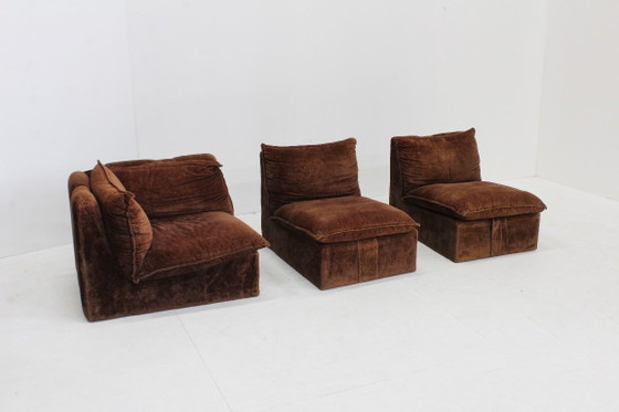 Vintage Italian Design Modular Sofa 1970s, Velvet, Brown (photo 11 of 12)