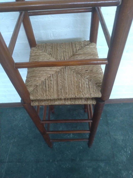 Image 1 of 2x wooden bar stools with rush seat