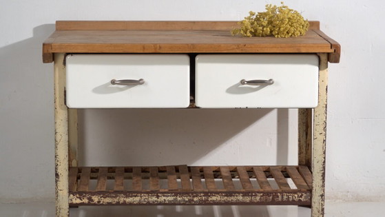 Table de Travail Industrielle – Europe Centrale (c.1950) – Bureaux, Iron, Industrieel (photo 3 of 40)