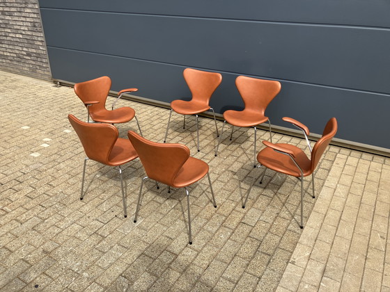 Image 1 of Fritz Hansen series 7 Butterfly chairs in Cognac leather NEW!!