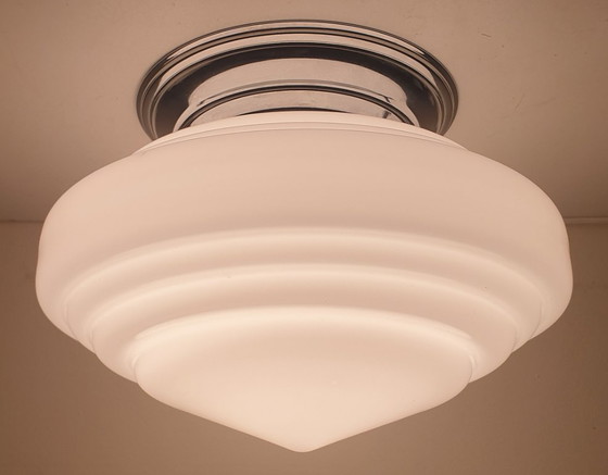 Large Art Deco Ceiling light in very good condition – Chrome, Glass (photo 3 of 19)