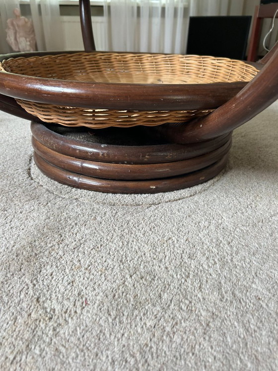 Image 1 of 1970s rattan coffee table with glass top