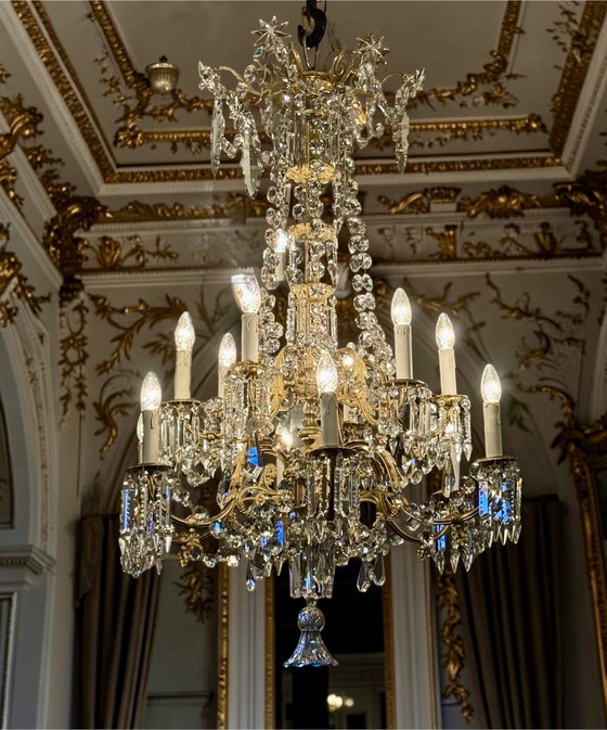 Antique French crystal chandelier ca. 1870 – Richly gilded & cut crystal – 120 × 80 cm✨ – Gold (photo 3 of 14)