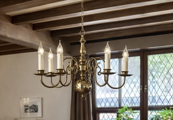 Image 1 of kroonluchter, massief messing , klassiek/landelijke stijl 