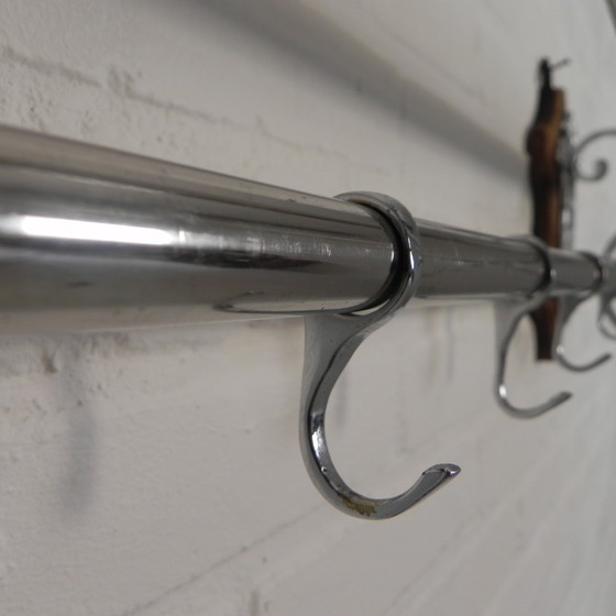 Image 1 of Chrome Art Deco Wall Coat Rack With 6 Hooks, 1930s