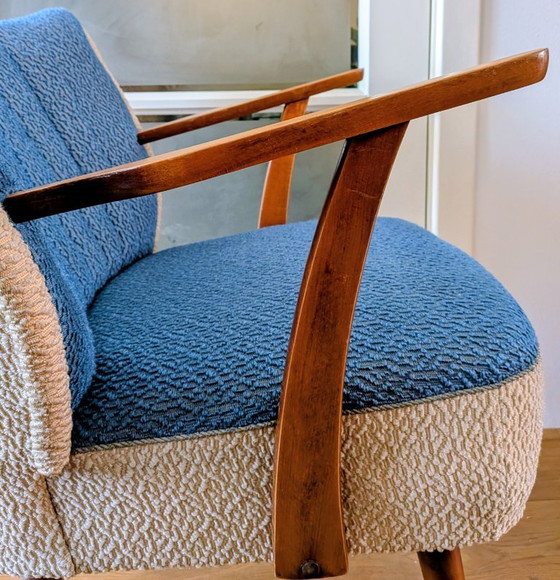 Poltrone vintage di metà secolo - retrò anni '50/'60, Merk onbekend, Tessile, Legno, Blu (foto 5 di 9)