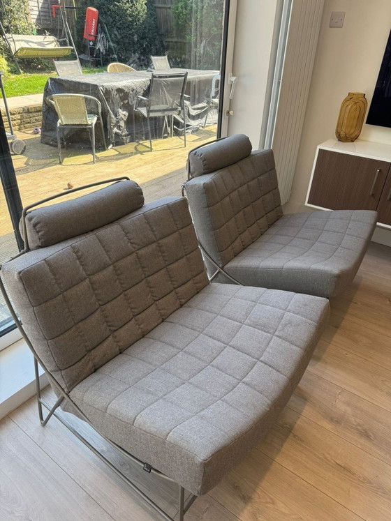 Image 1 of Two Beautiful Leolux Volare Chairs and Foot Stool